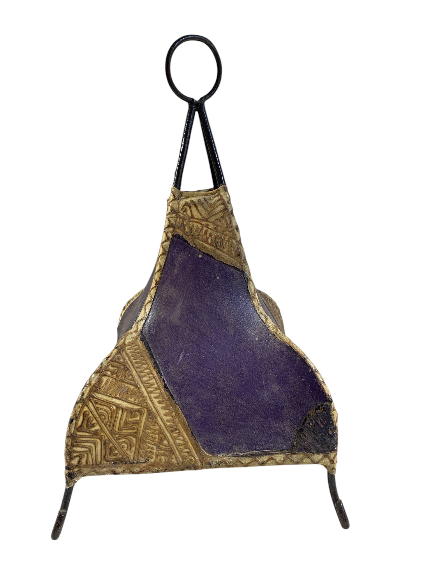 #666A Moroccan Leather Henna Hide Light Fixture Shade Display Tabletop Decor 13" h
