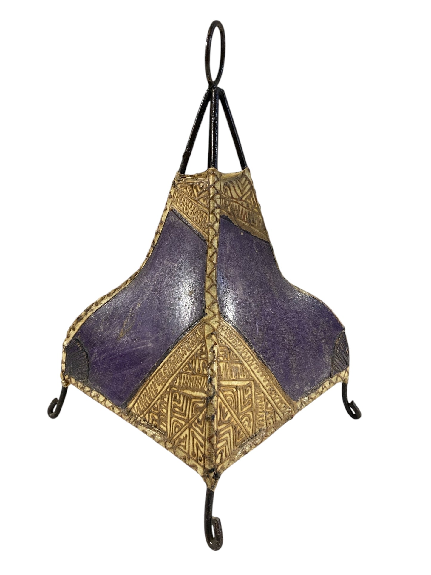 #666A Moroccan Leather Henna Hide Light Fixture Shade Display Tabletop Decor 13" h
