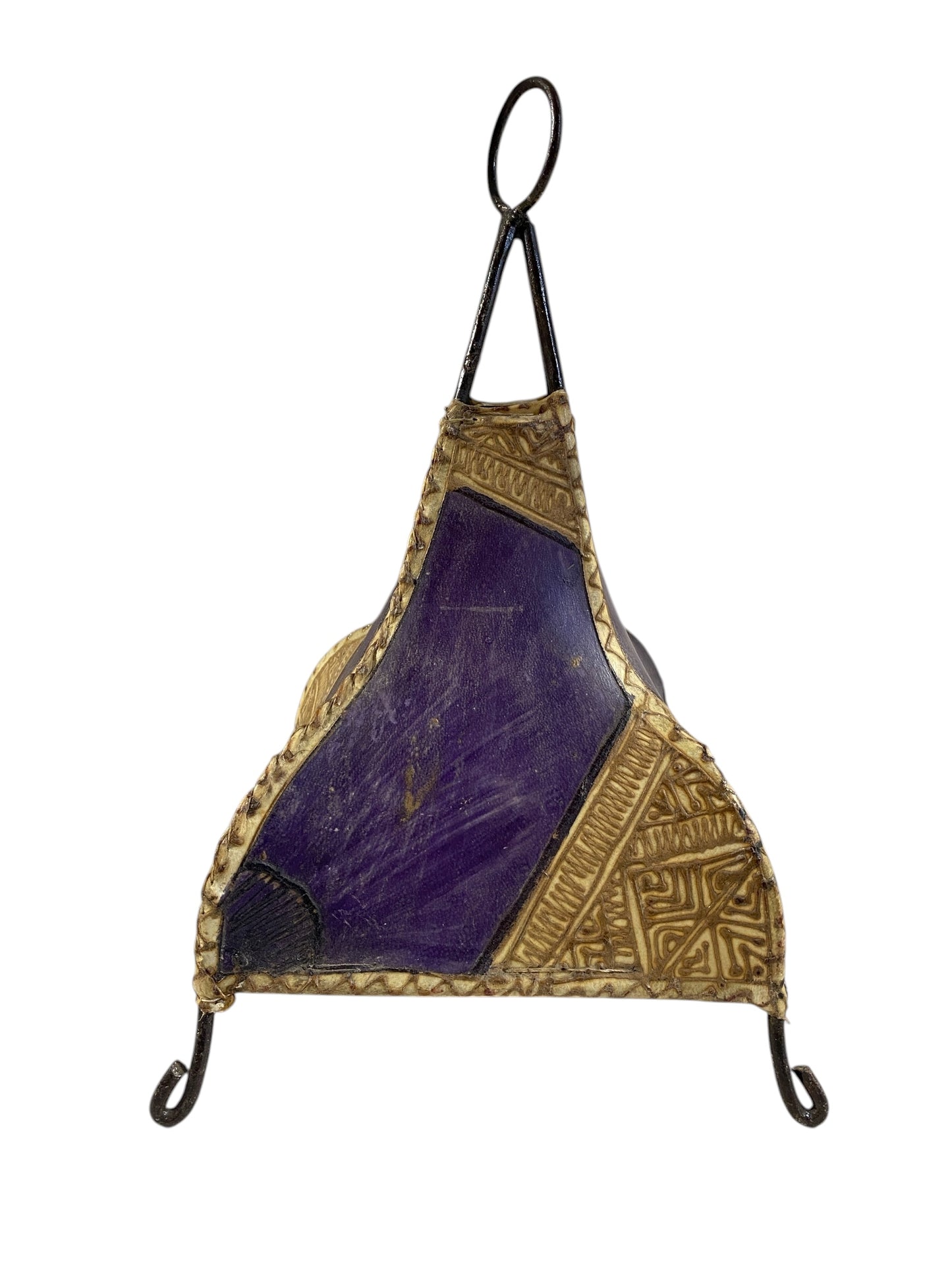 #666A Moroccan Leather Henna Hide Light Fixture Shade Display Tabletop Decor 13" h