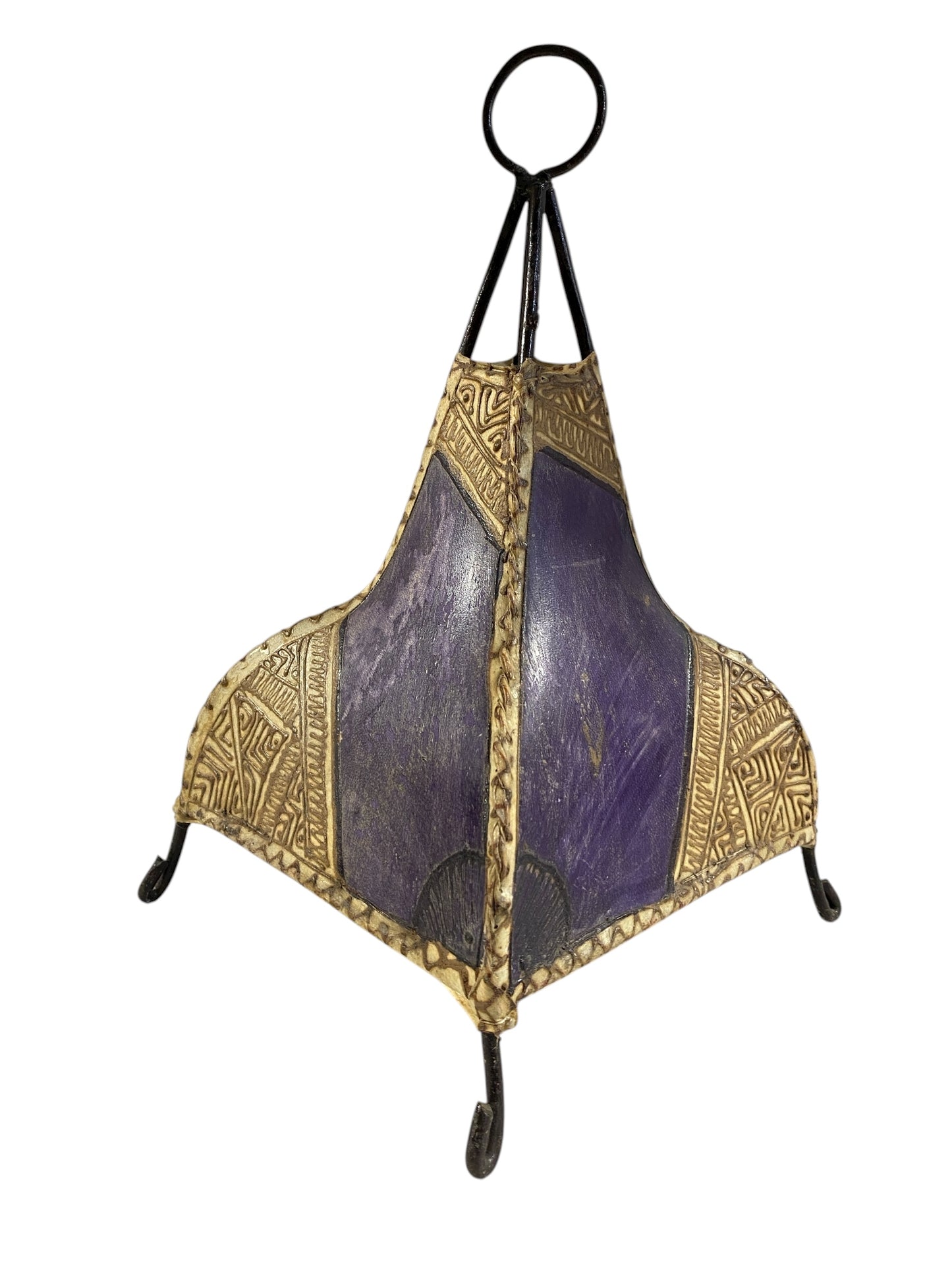 #666A Moroccan Leather Henna Hide Light Fixture Shade Display Tabletop Decor 13" h