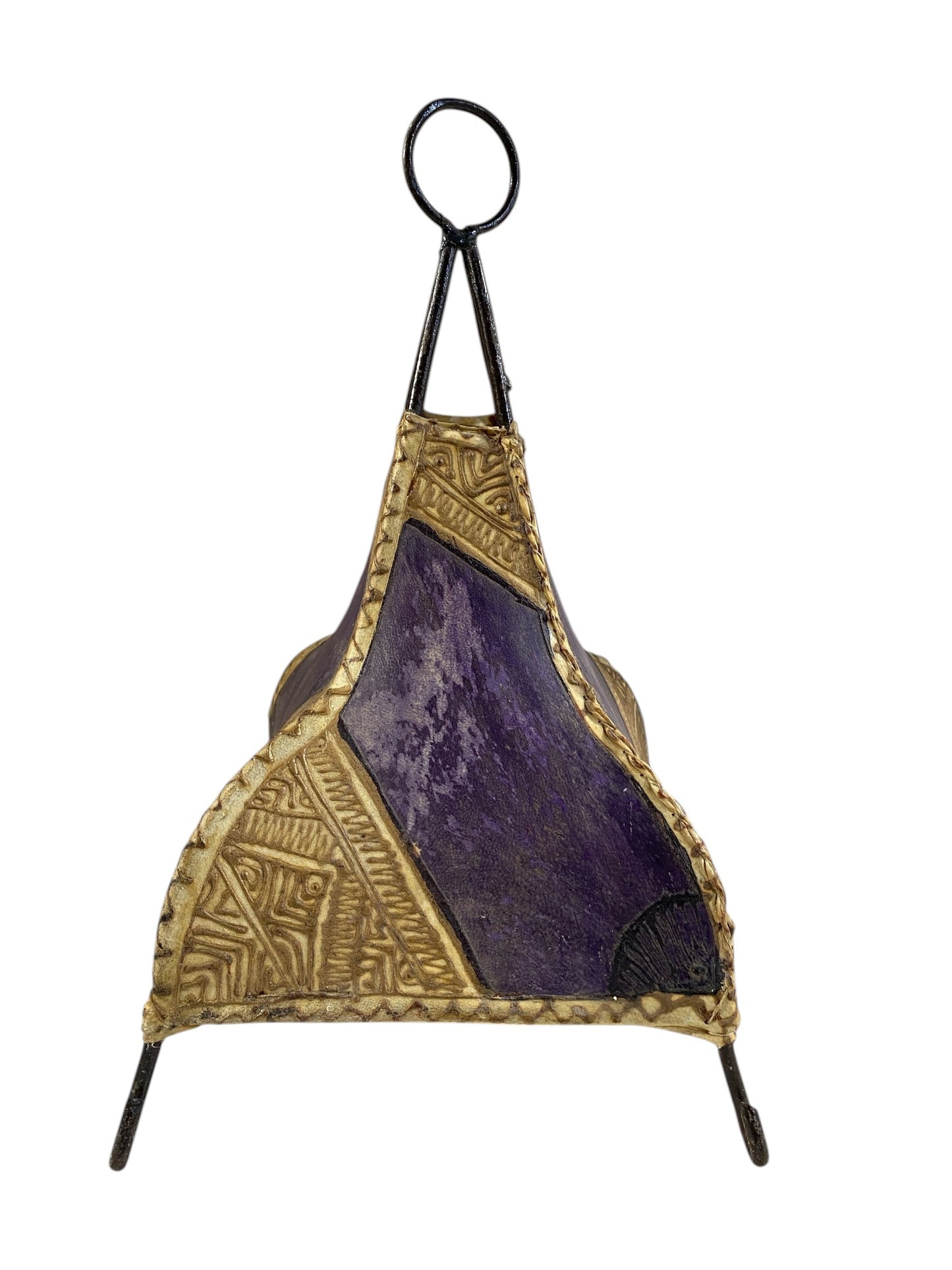 #666A Moroccan Leather Henna Hide Light Fixture Shade Display Tabletop Decor 13" h
