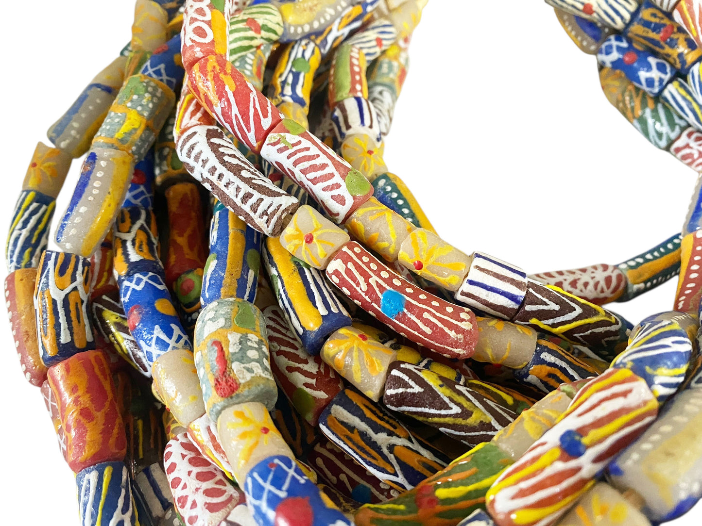 #1203 Set of 20 Vintage MilleFiori  Ghana African Trade Bead Long Necklaces  15" H
