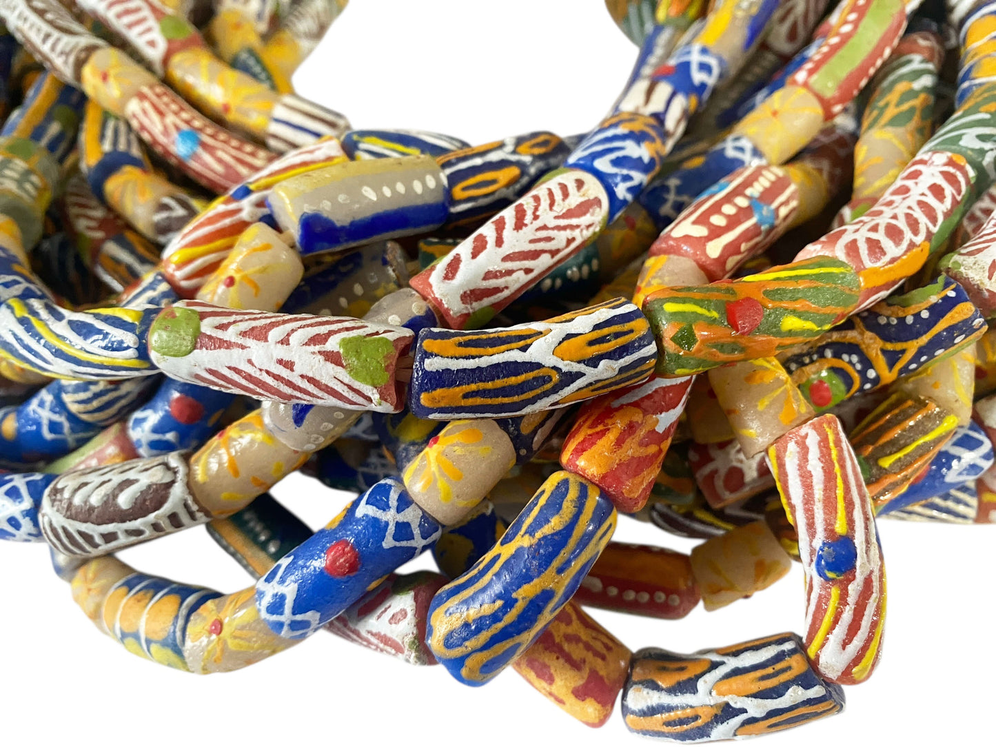 #1203 Set of 20 Vintage MilleFiori  Ghana African Trade Bead Long Necklaces  15" H