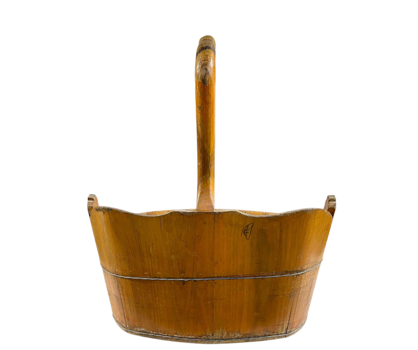 #5553A153A Chinoiserie Boho Vtg Wood  Mandarin Duck Basket 22.5" H