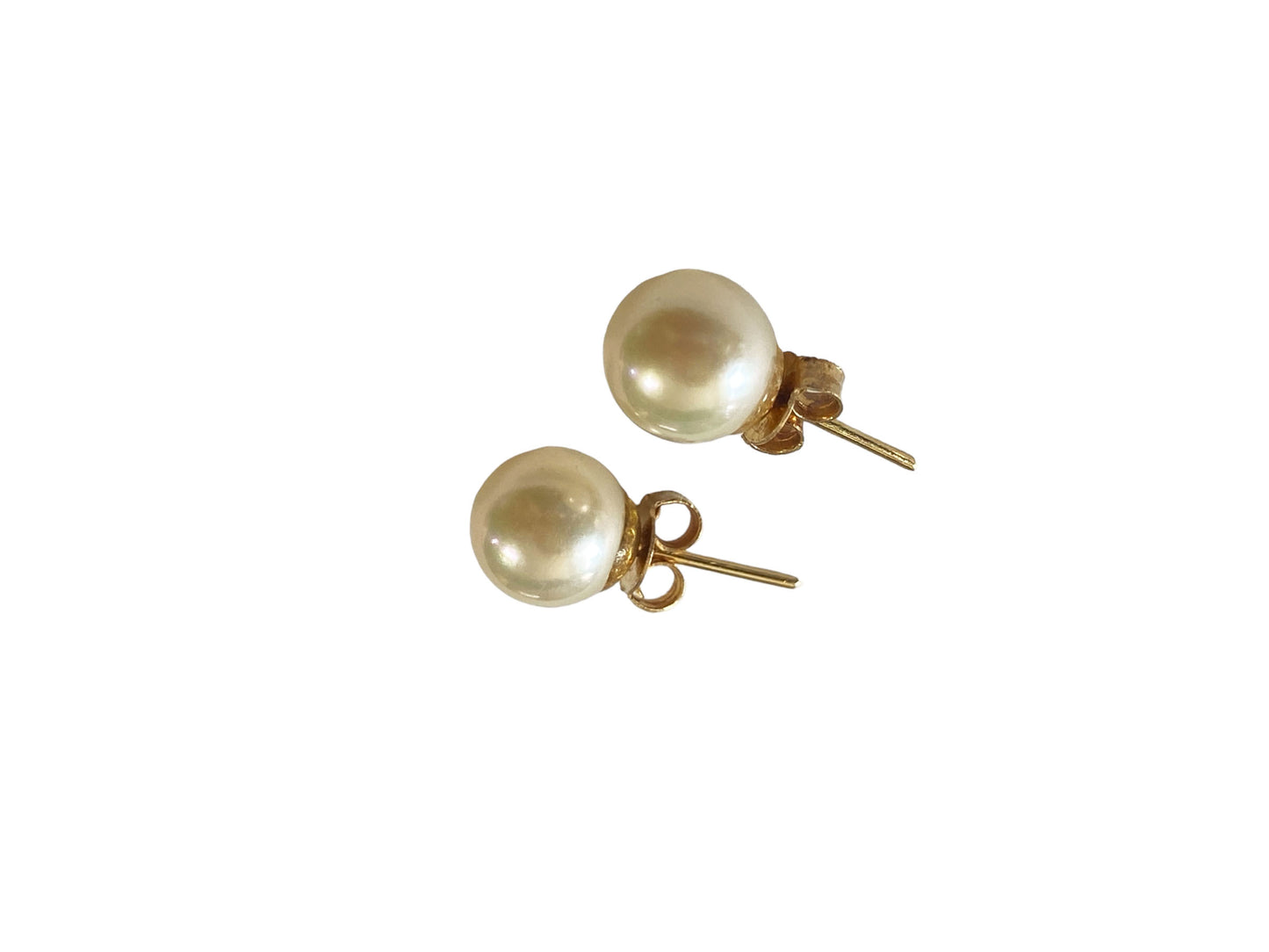 #7289 Vintage 18K  Gold Pearl Stud Earrings