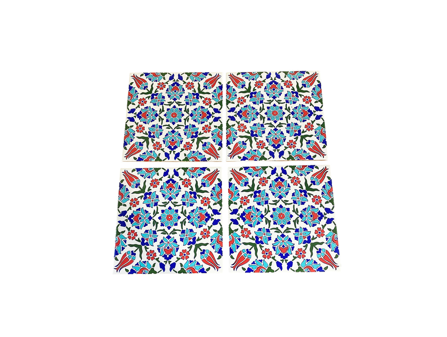 #672 Turkish Iznik Red & Blue Floral Pattern Ceramic Tile