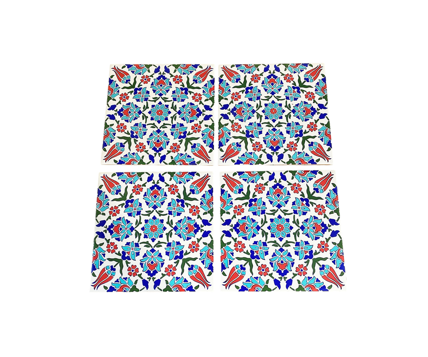 #672 Turkish Iznik Red & Blue Floral Pattern Ceramic Tile