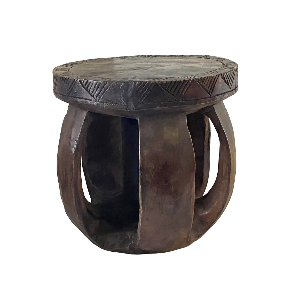 #3749 African  Baga Low Wood Stool Guinea-Bissau  11.75" H
