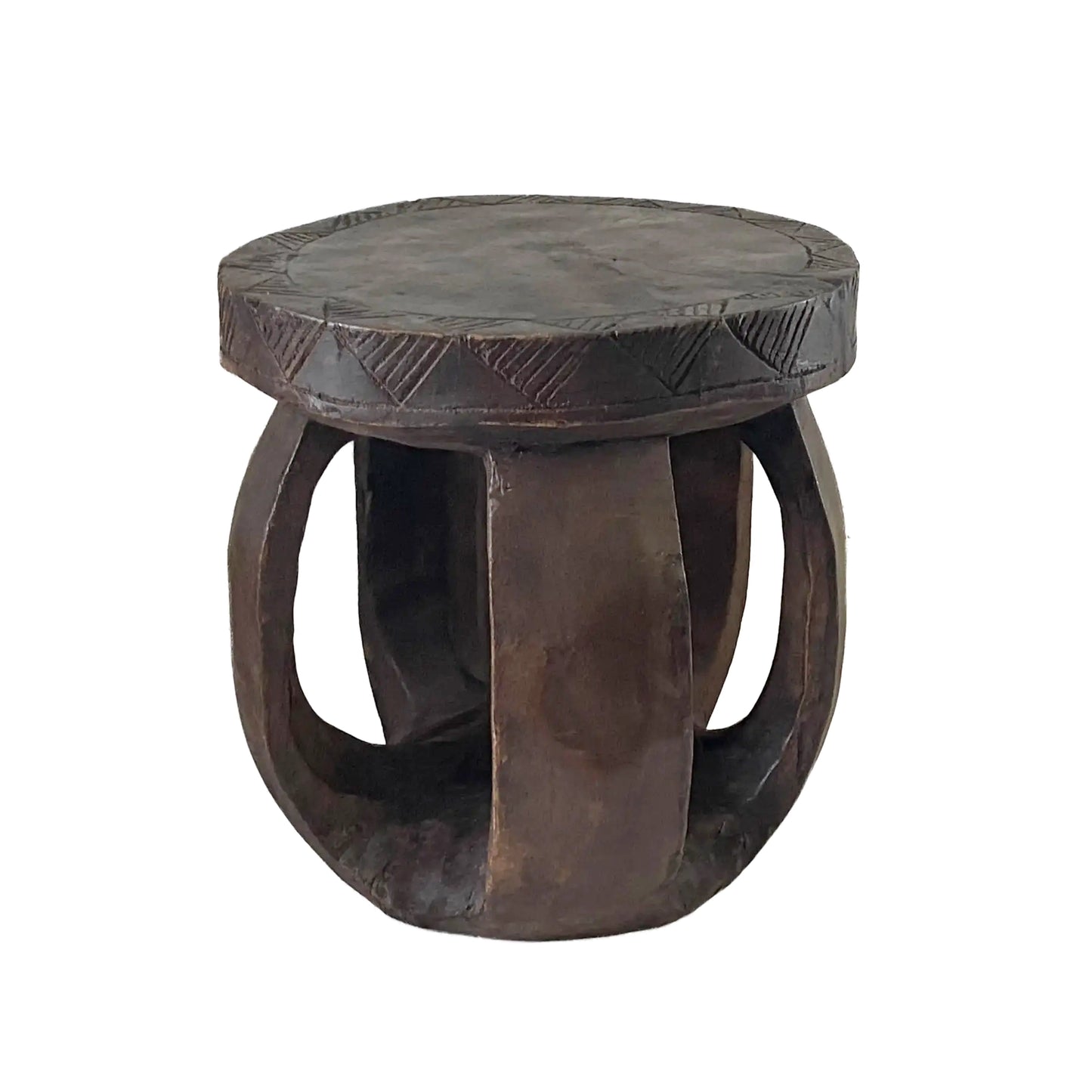 #3749 African  Baga Low Wood Stool Guinea-Bissau  11.75" H