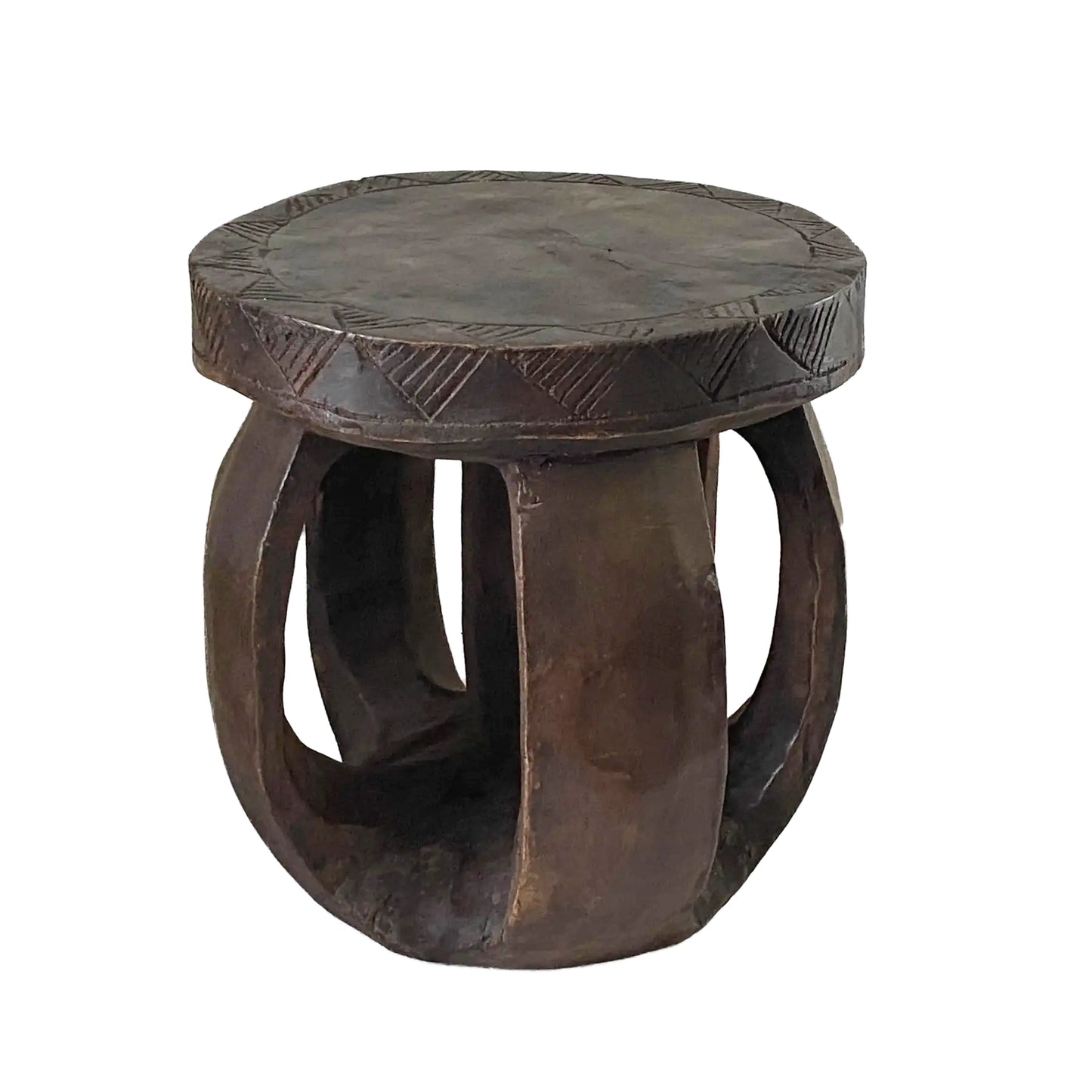 #3749 African  Baga Low Wood Stool Guinea-Bissau  11.75" H