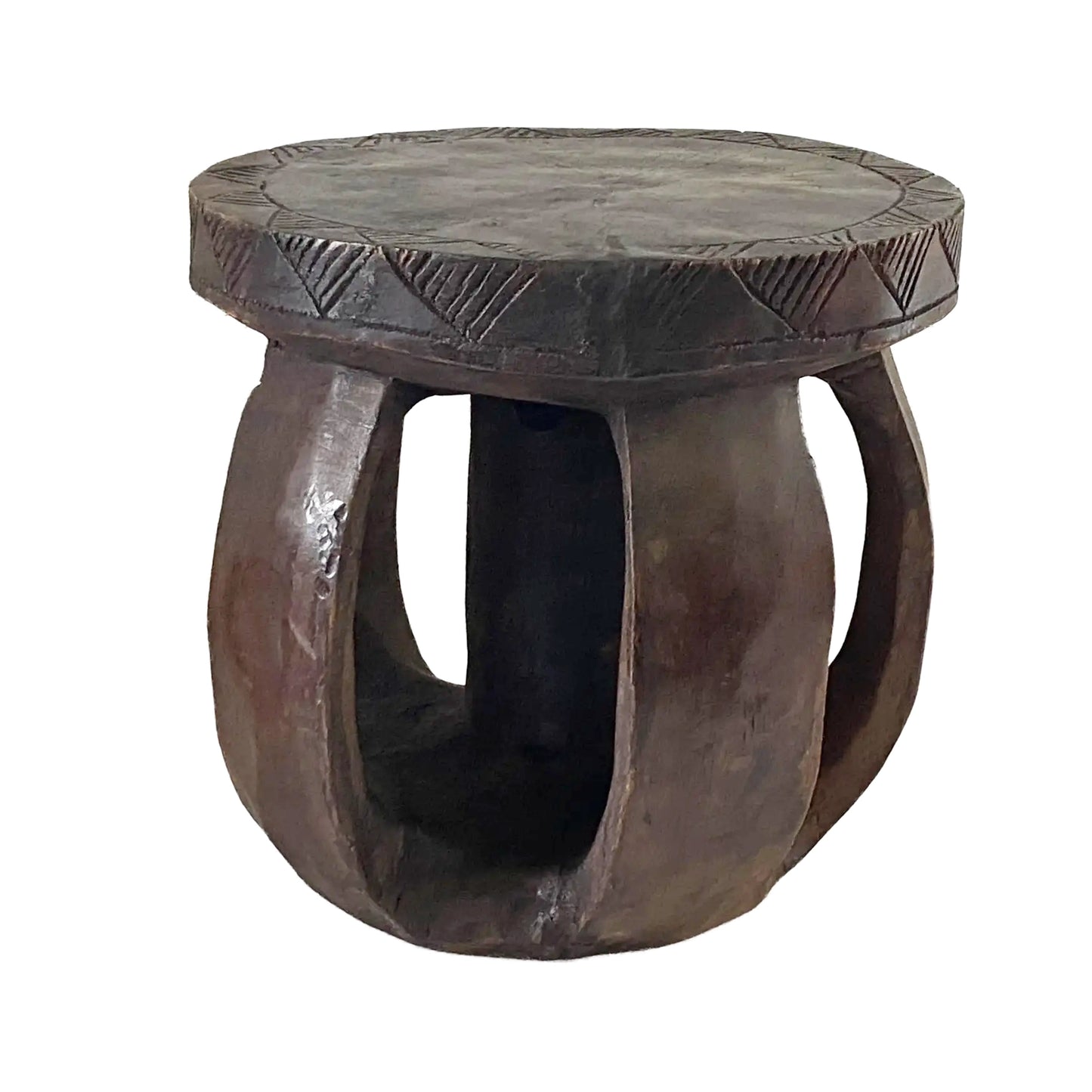 #3749 African  Baga Low Wood Stool Guinea-Bissau  11.75" H
