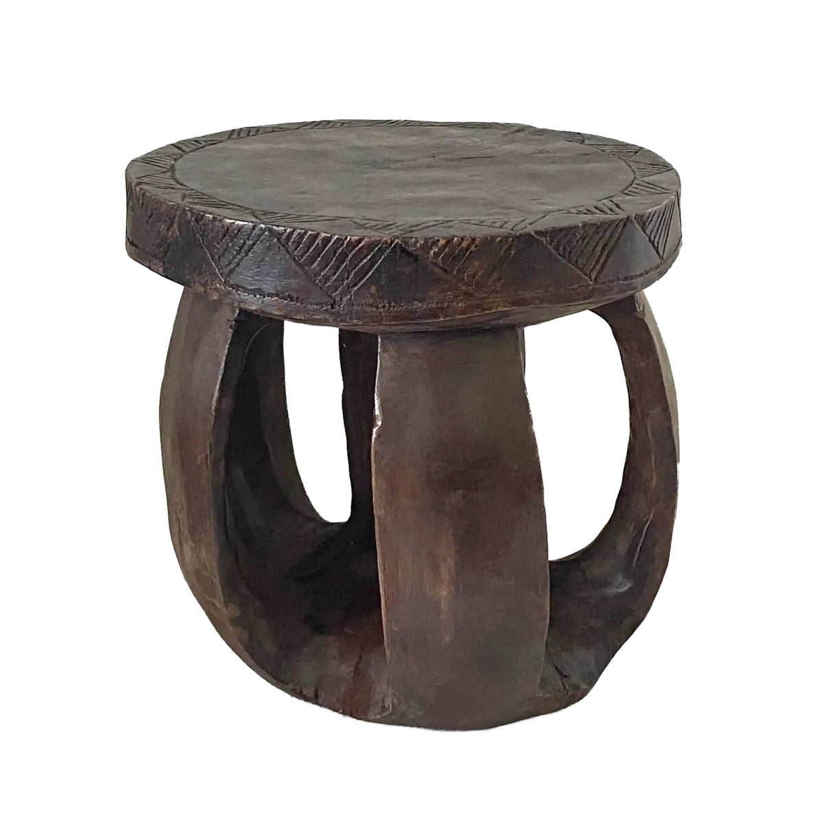 #3749 African  Baga Low Wood Stool Guinea-Bissau  11.75" H