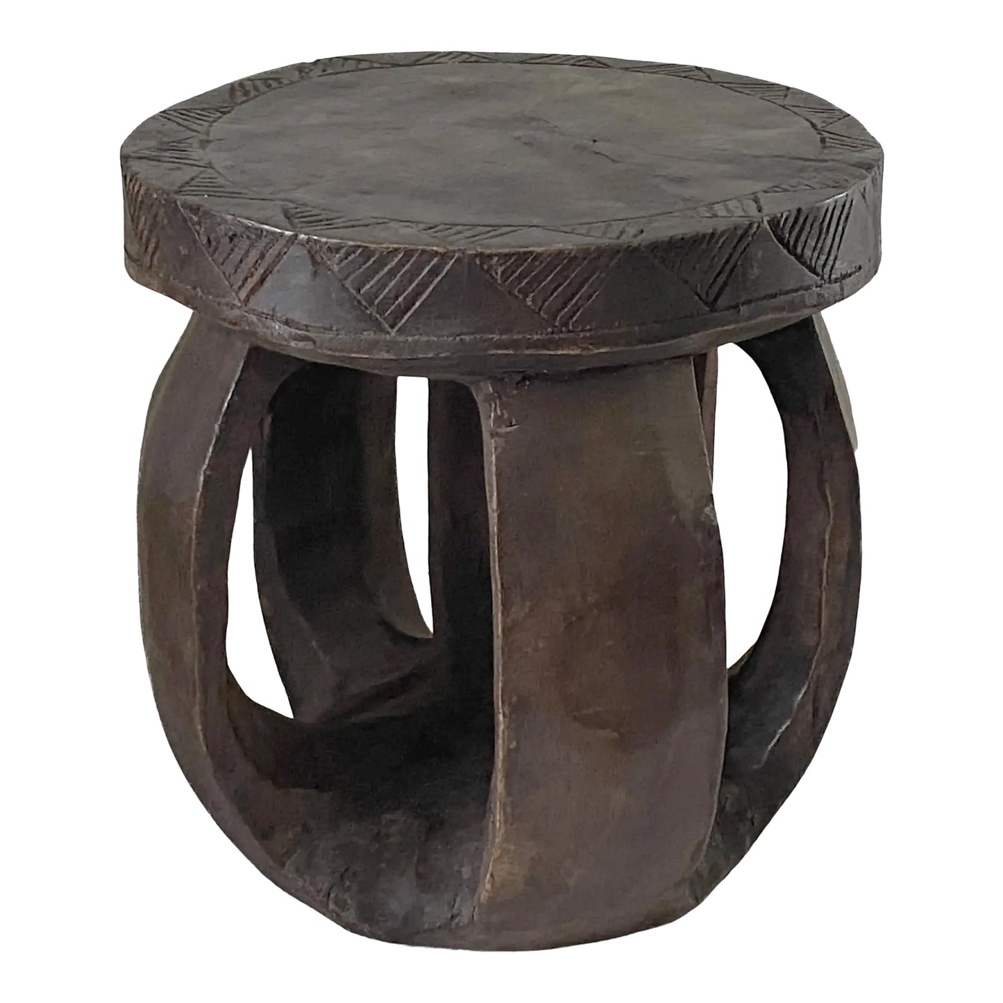 #3749 African  Baga Low Wood Stool Guinea-Bissau  11.75" H