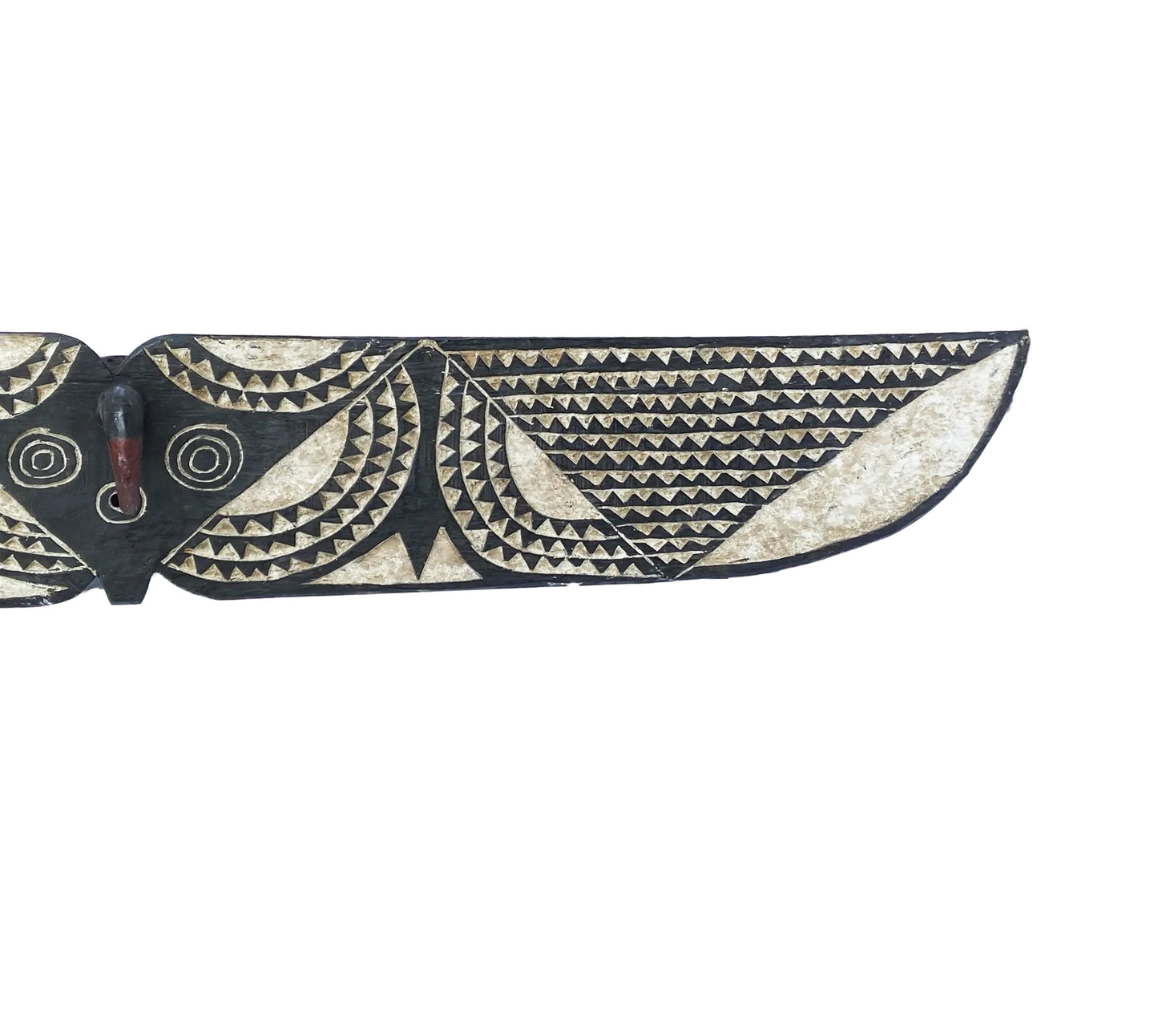 #3586 VTG African Horizontal Butterfly Black & White Mask Sculpture Burkina Faso 76.5" W by 11.5" H
