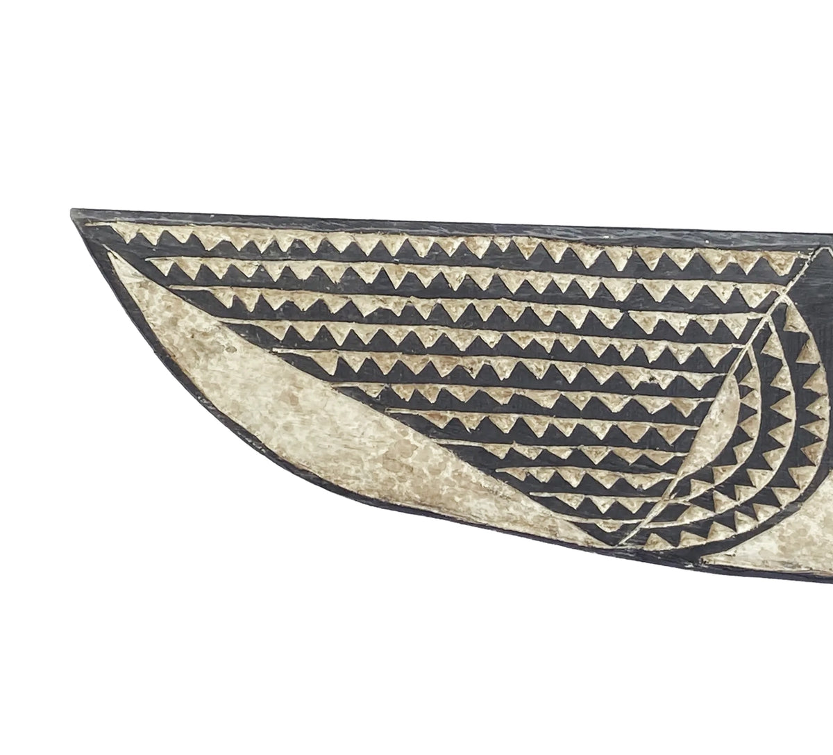 #3586 VTG African Horizontal Butterfly Black & White Mask Sculpture Burkina Faso 76.5" W by 11.5" H