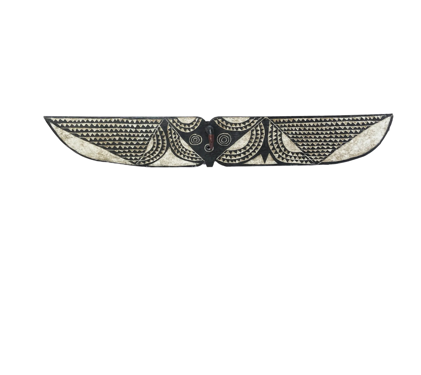 #3586 VTG African Horizontal Butterfly Black & White Mask Sculpture Burkina Faso 76.5" W by 11.5" H