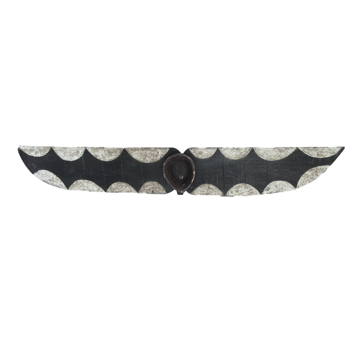 #3586 VTG African Horizontal Butterfly Black & White Mask Sculpture Burkina Faso 76.5" W by 11.5" H