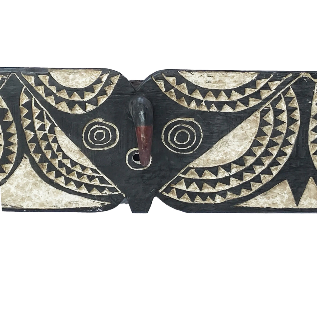 #3586 VTG African Horizontal Butterfly Black & White Mask Sculpture Burkina Faso 76.5" W by 11.5" H