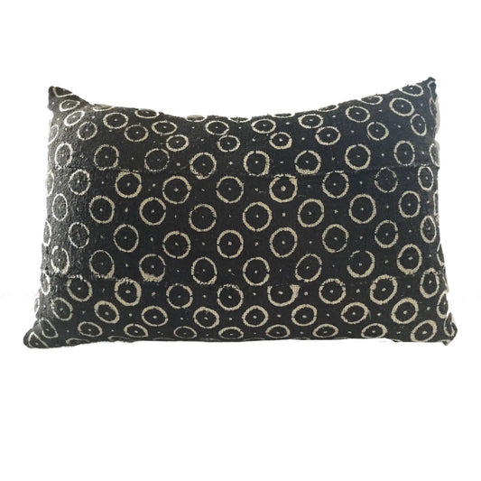 #1642 Vintage African Mud Cloth Black & White Lumbar Pillow