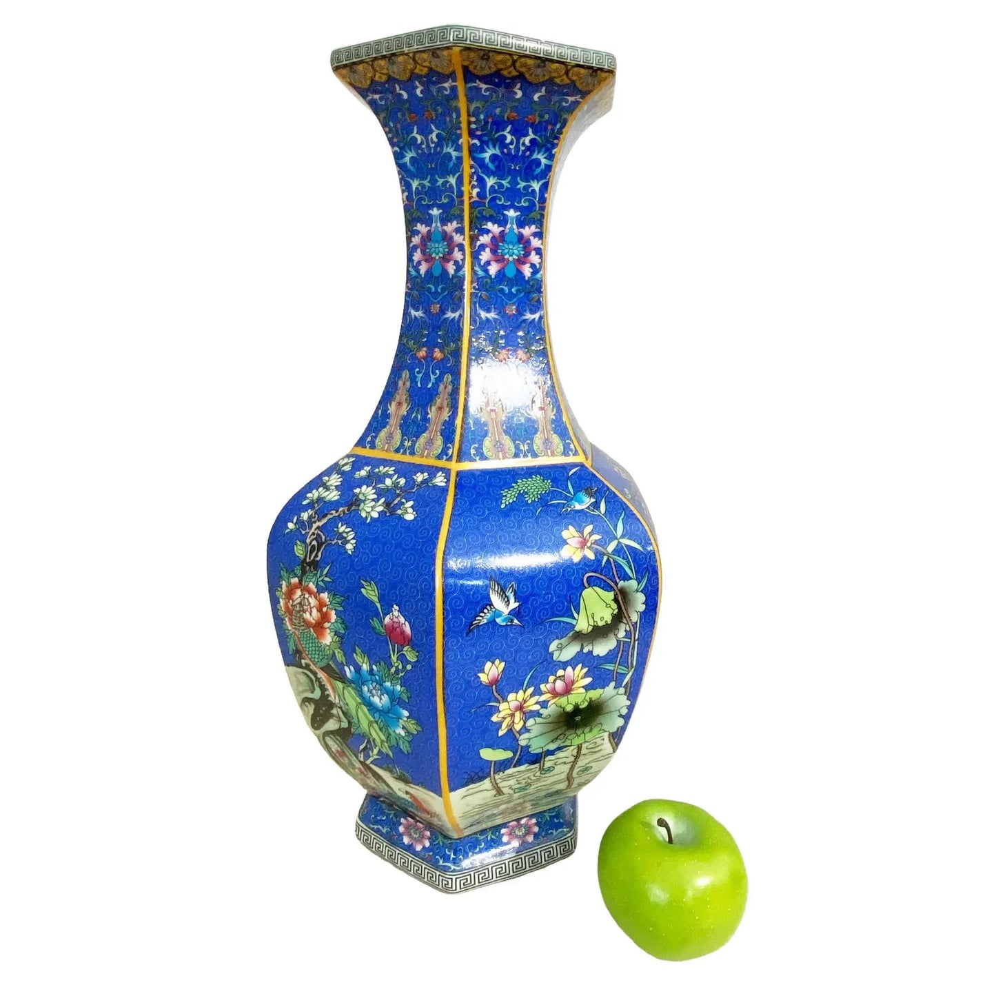 #6569 Chinoiserie Famille Rose Style  Hexagonal Shaped Vase 18" H