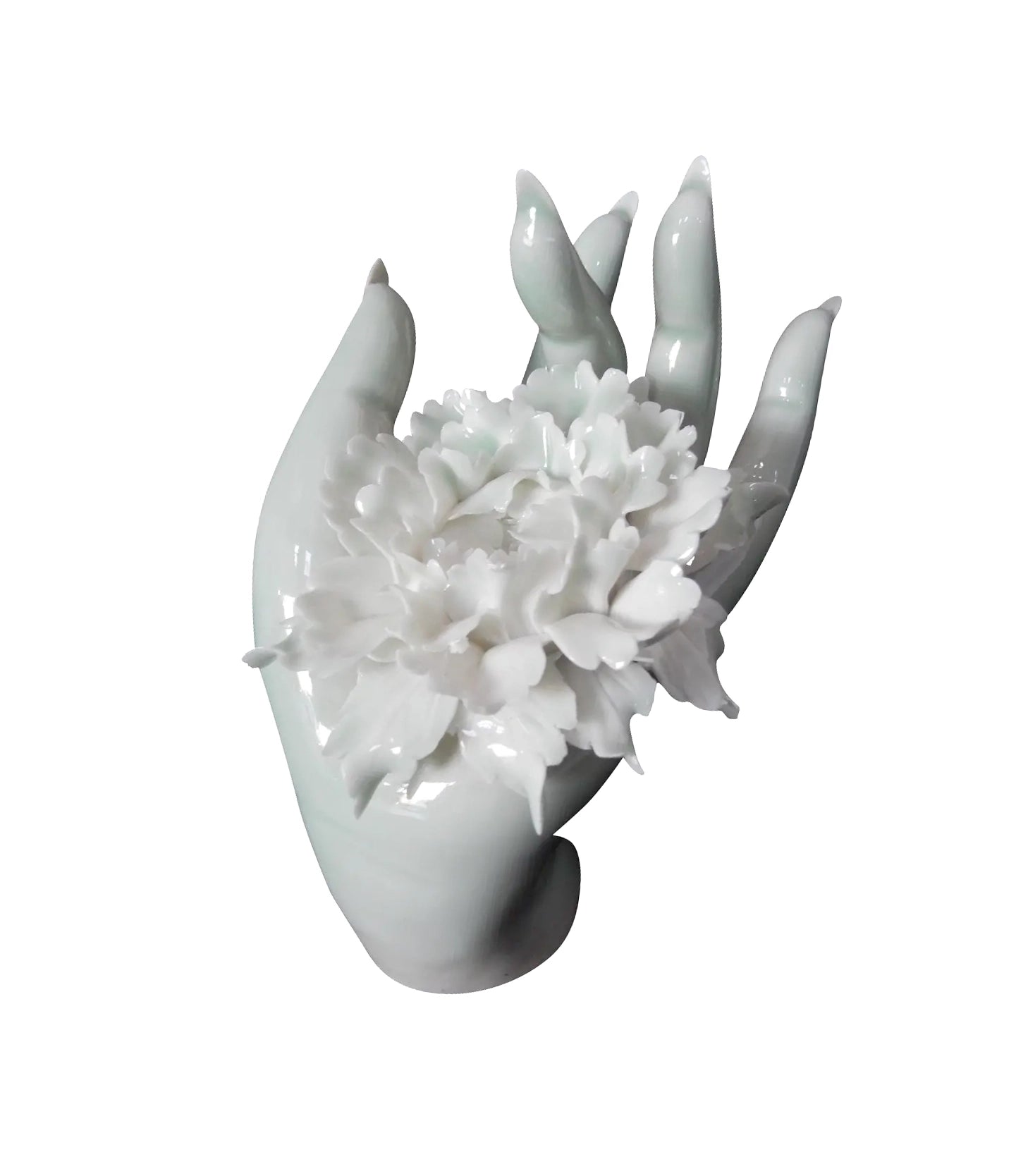 #427 Vintage Chinoiserie Quan Yin Hand Celadon Incense Burner