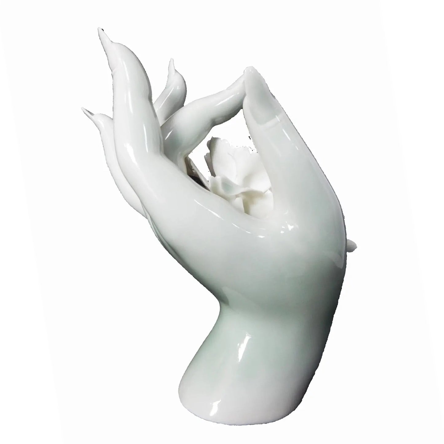 #427 Vintage Chinoiserie Quan Yin Hand Celadon Incense Burner