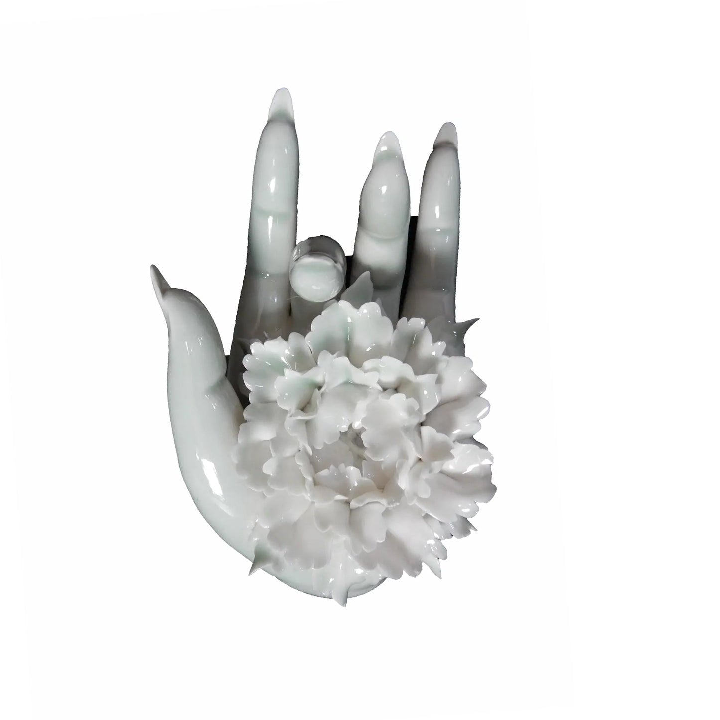 #427 Vintage Chinoiserie Quan Yin Hand Celadon Incense Burner