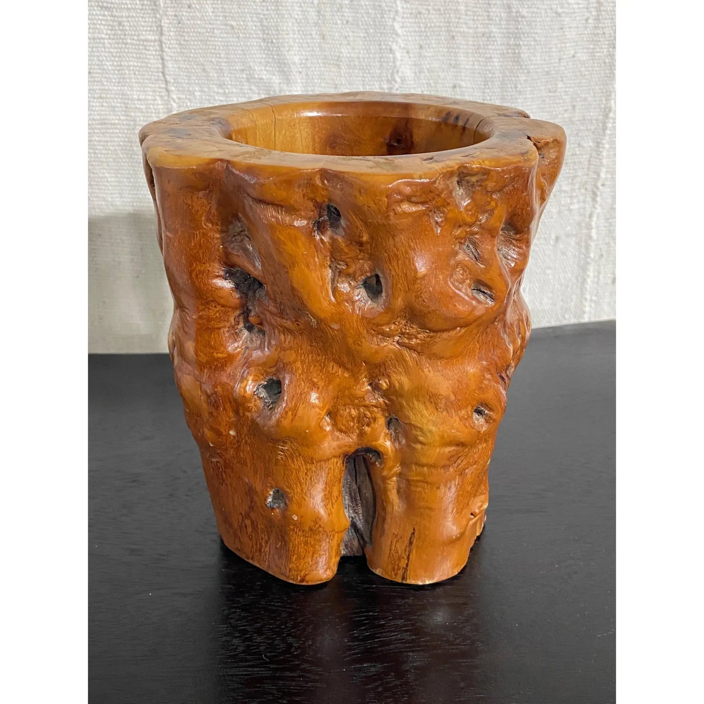 #4150 Vintage Chinoiserie Scholars Solid Natural Wood Brush/Pen Holder 7.5" H