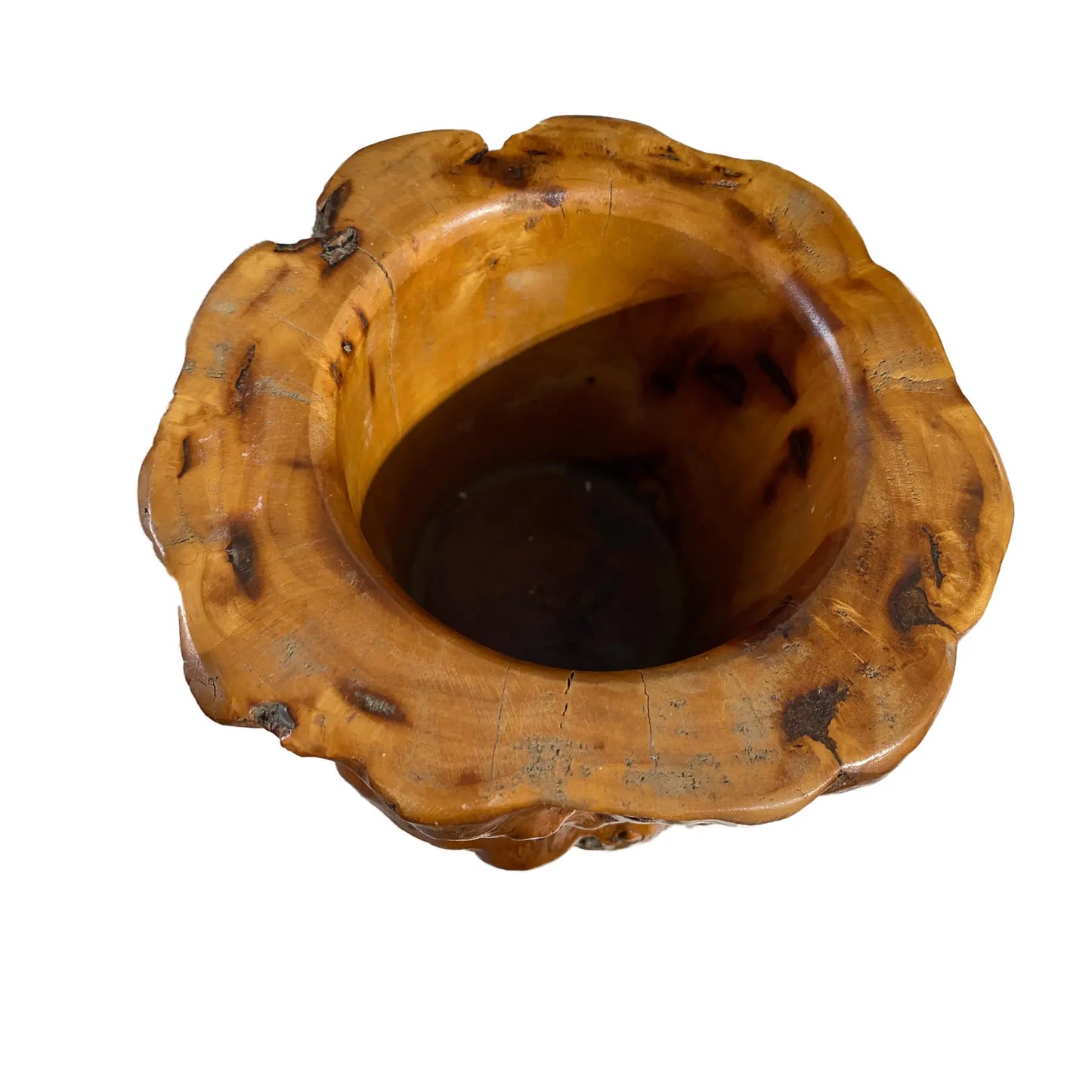 #4150 Vintage Chinoiserie Scholars Solid Natural Wood Brush/Pen Holder 7.5" H