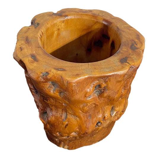 #4150 Vintage Chinoiserie Scholars Solid Natural Wood Brush/Pen Holder 7.5" H