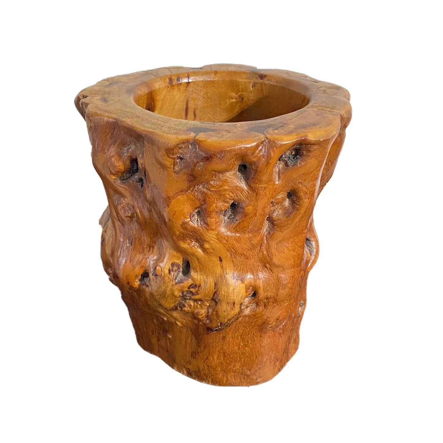 #4150 Vintage Chinoiserie Scholars Solid Natural Wood Brush/Pen Holder 7.5" H