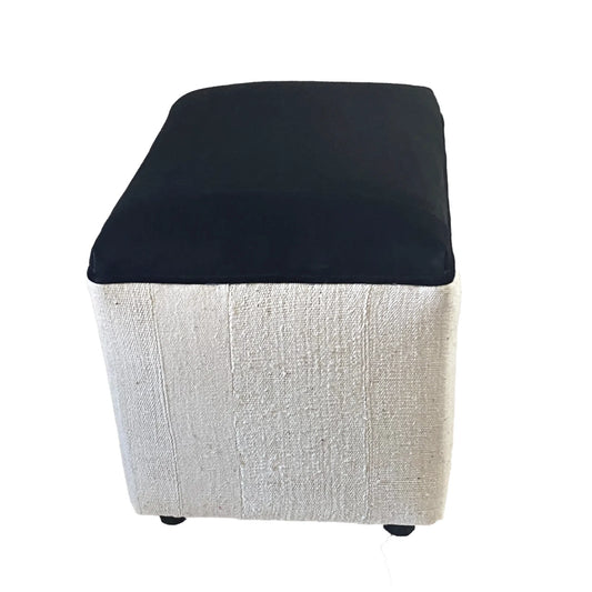 #3807 Custom Made W/African Mud Cloth and Cowhide Leather Ottoman 18"W by 16" H