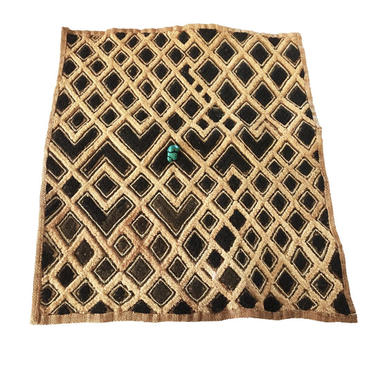 #1846 Kuba Kasai Raffia Textile w/ Turquoise Bead 21" by 23.5"