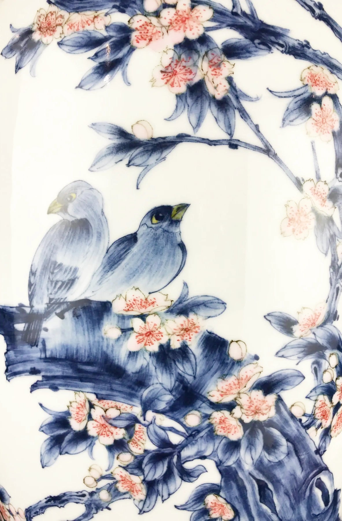 Vintage Large Chinoiserie Porcelain Hand-Painted Vase 21.25' H