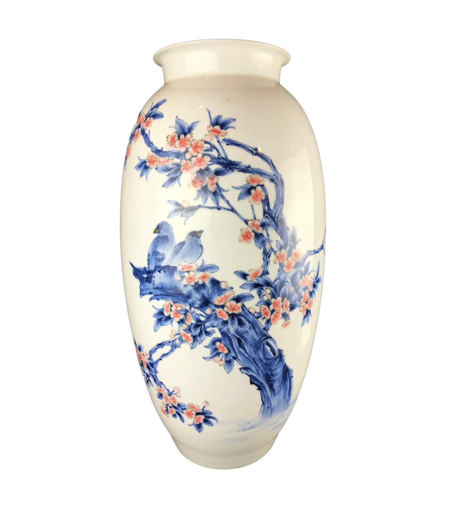 Vintage Large Chinoiserie Porcelain Hand-Painted Vase 21.25' H