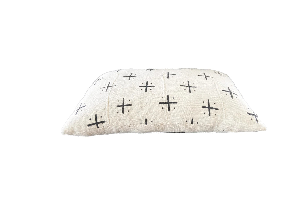 #691 Mud Cloth Bogolan Black & White  Lumbar Pillow African Mali 20" by 12"