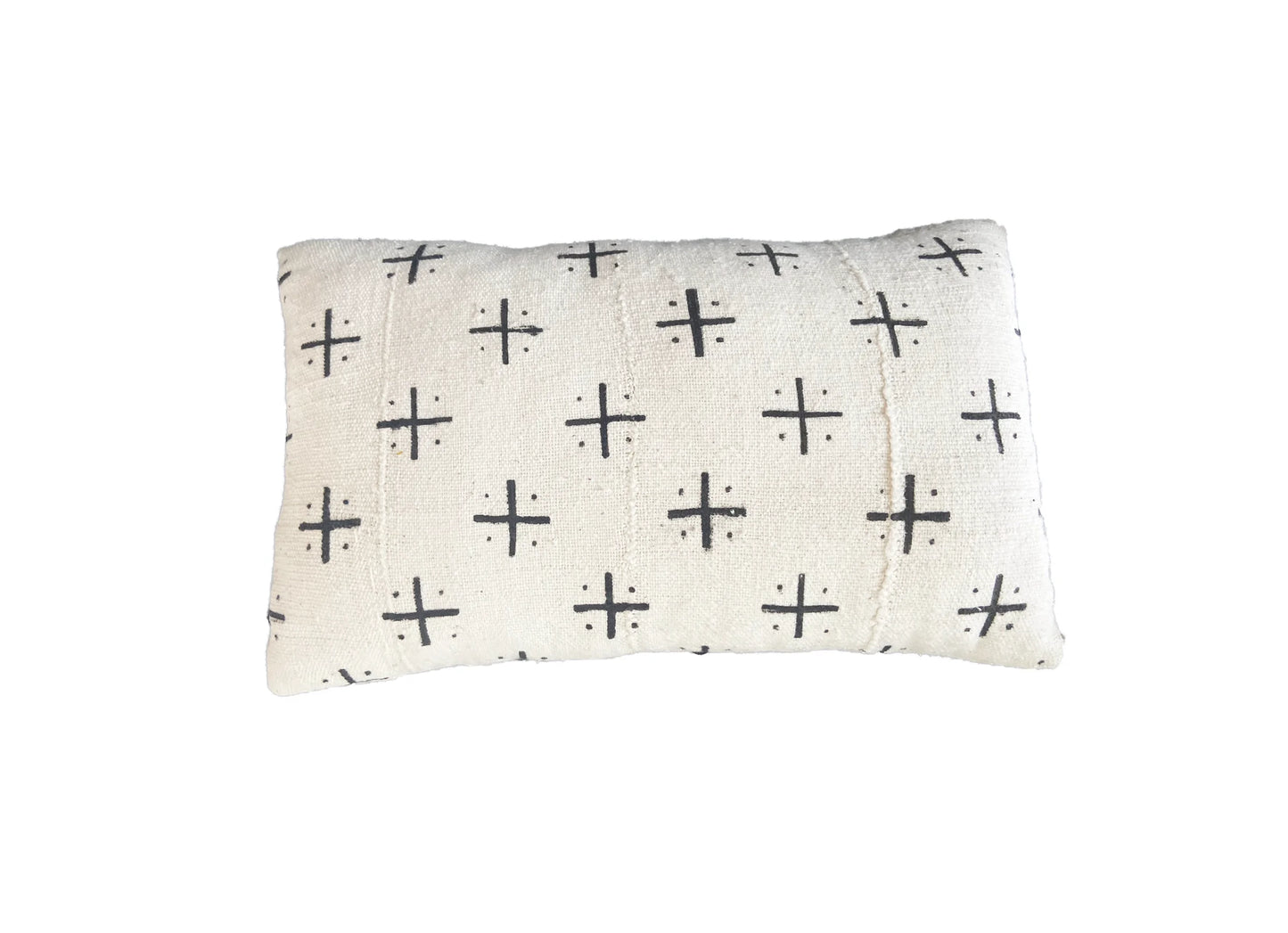 #691 Mud Cloth Bogolan Black & White  Lumbar Pillow African Mali 20" by 12"