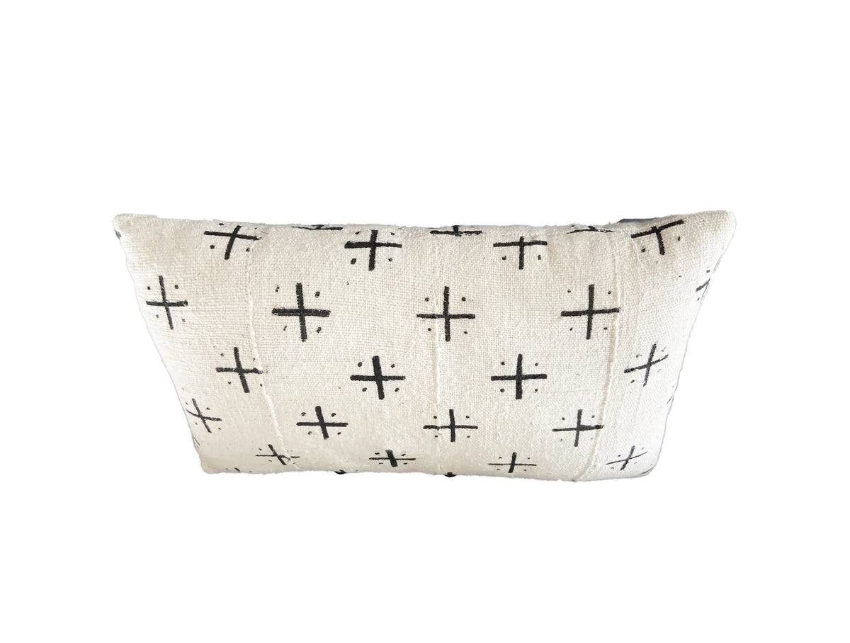 #691 Mud Cloth Bogolan Black & White  Lumbar Pillow African Mali 20" by 12"