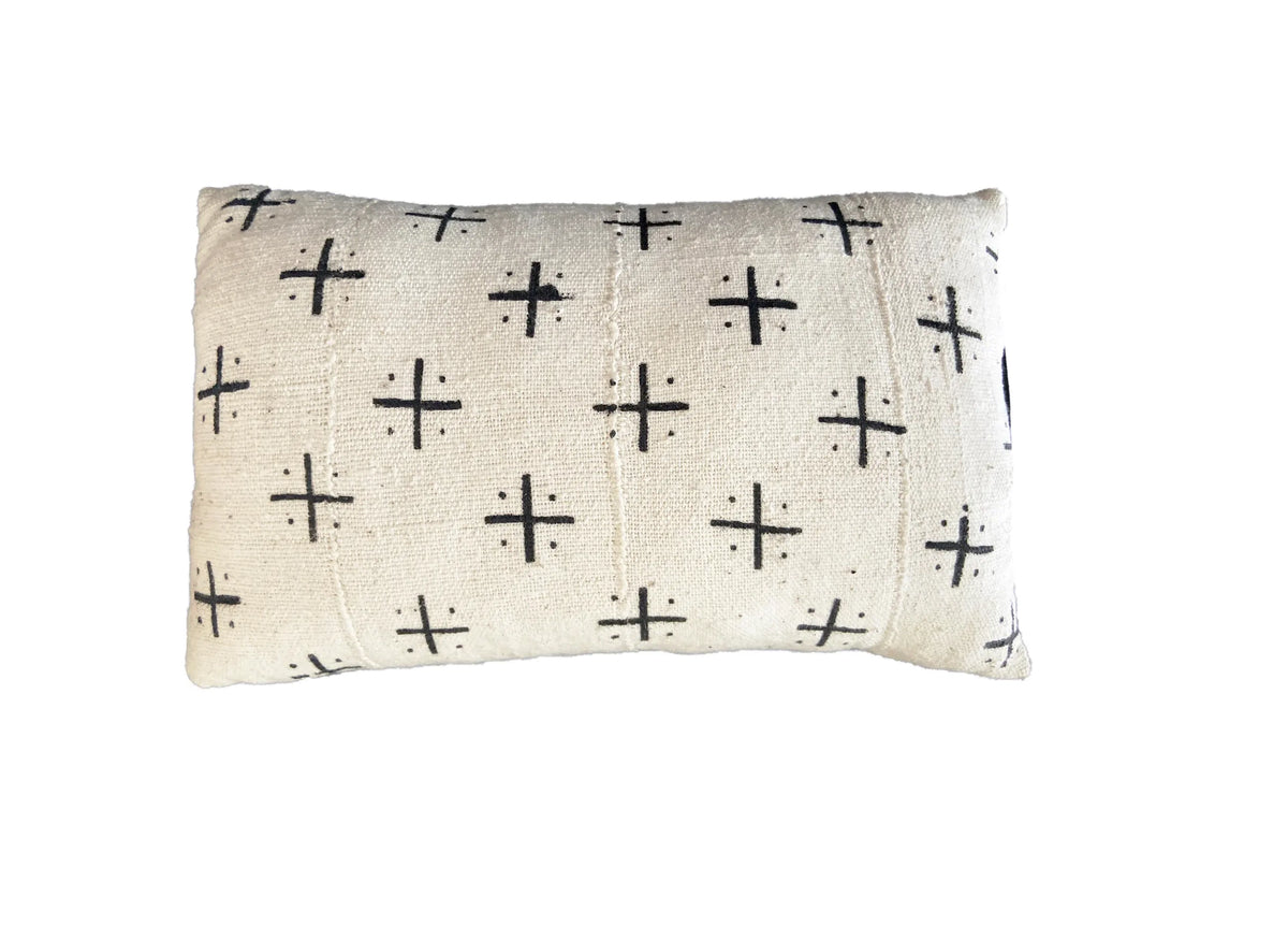 #691 Mud Cloth Bogolan Black & White  Lumbar Pillow African Mali 20" by 12"