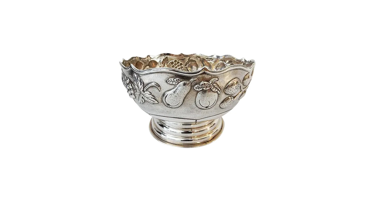 #3759 Old Repousse Silver Bowl Marked 8.5" W