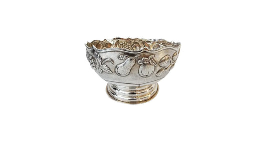 #3759 Old Repousse Silver Bowl Marked 8.5" W