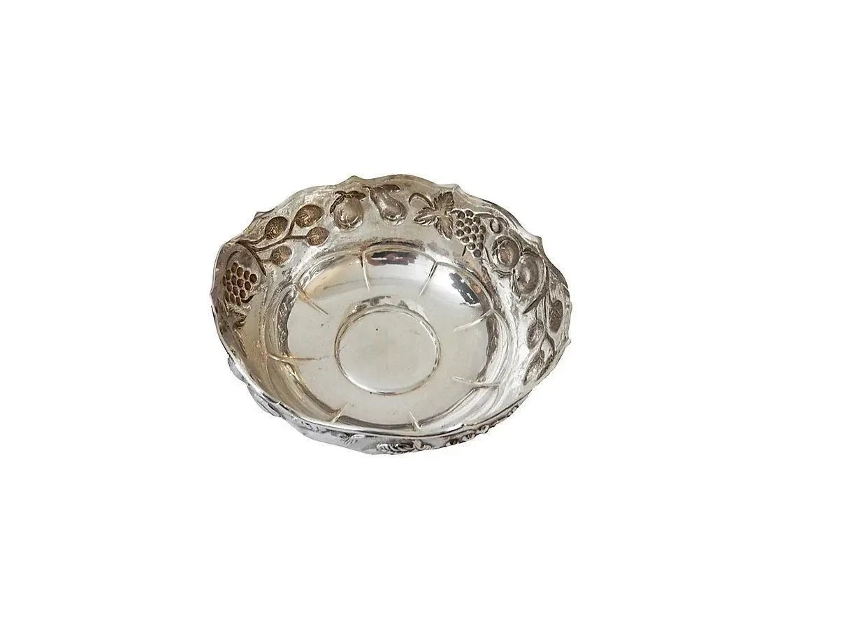 #3759 Old Repousse Silver Bowl Marked 8.5" W