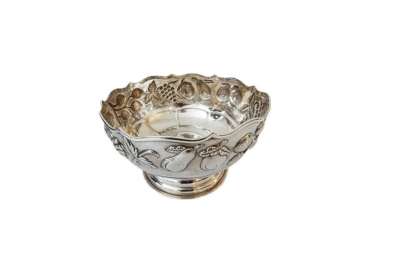 #3759 Old Repousse Silver Bowl Marked 8.5" W