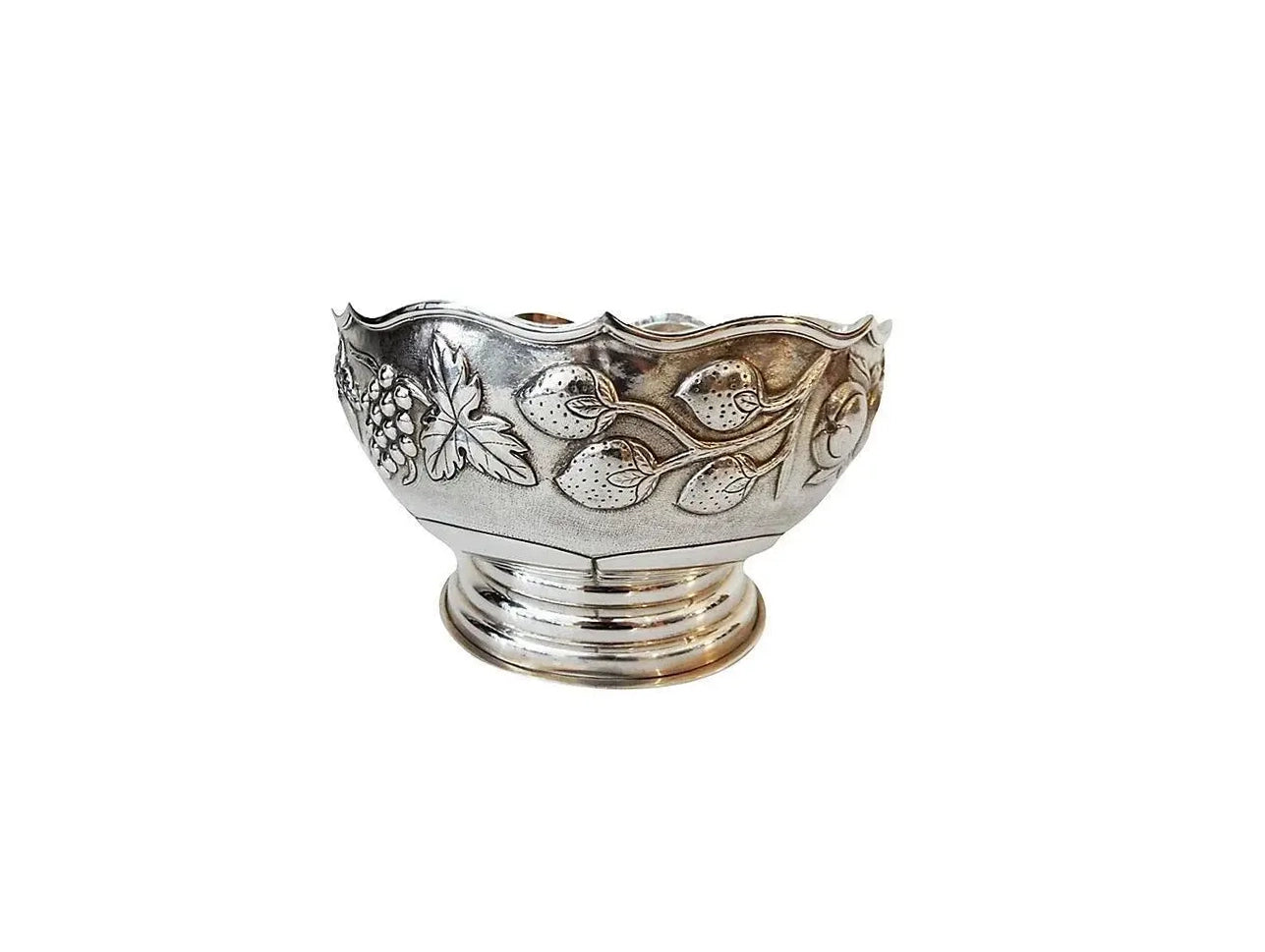 #3759 Old Repousse Silver Bowl Marked 8.5" W