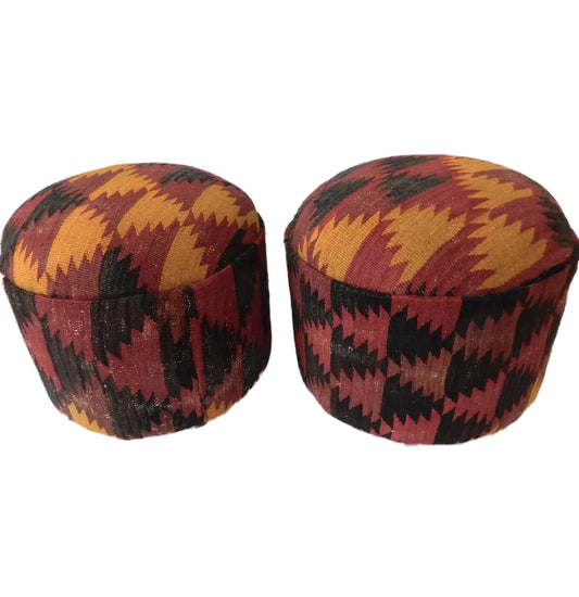 #728 Vintage  Custom Made Geometric Turkish tribal Kilim Ottomans - Pair 16" H