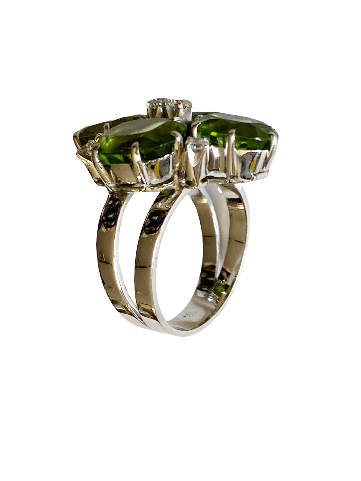 #4780 Mid century 18k White Gold Cocktail Peridot and Diamond Ring
