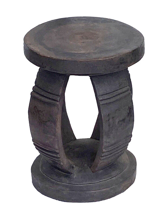 #3841 VTG Rustic Wood African Large Baga Stool Guinea-Bissau  15" H by 11"W