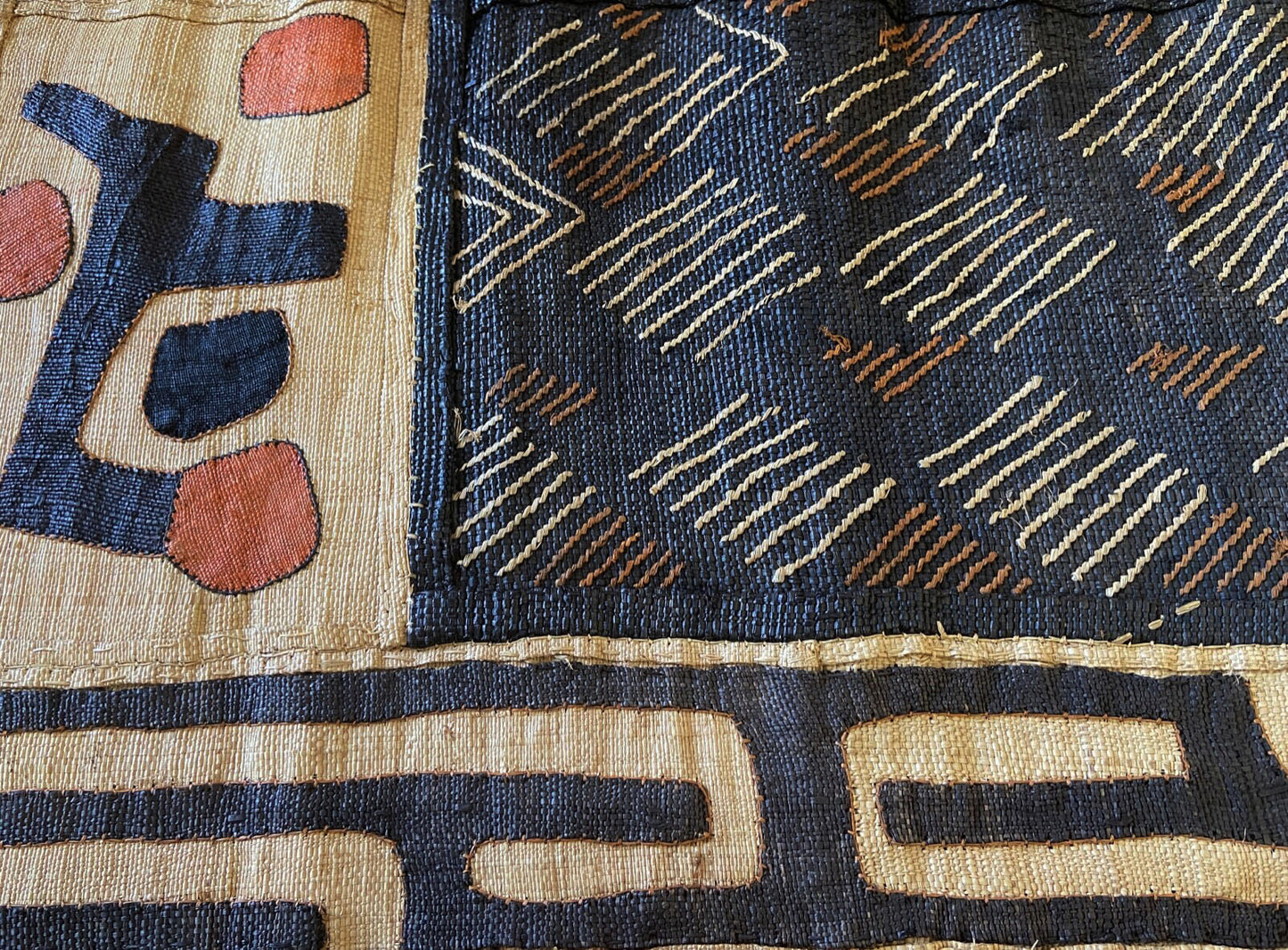 #3508 Lg Kuba Kasai Appliqués Raffia Textile 42.5" by 19"