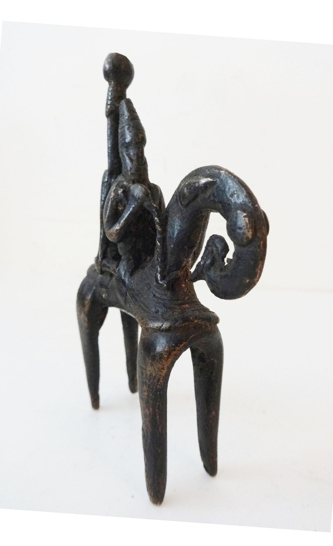 #993  African Dogon Bronze Horseman Cast Handmade Mali 4" W by 5" H