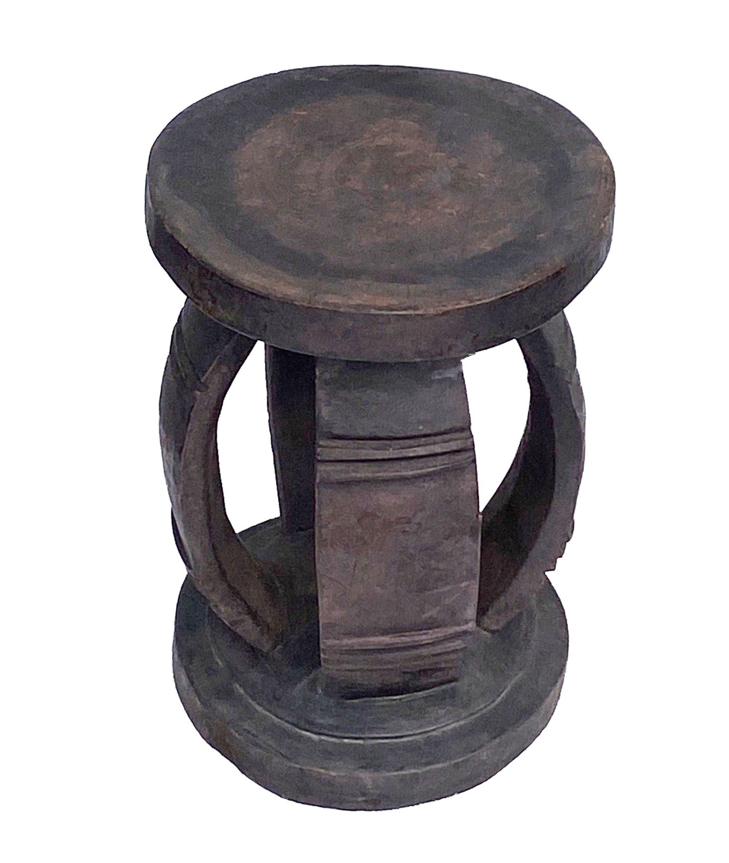 #3841 VTG Rustic Wood African Large Baga Stool Guinea-Bissau  15" H by 11"W